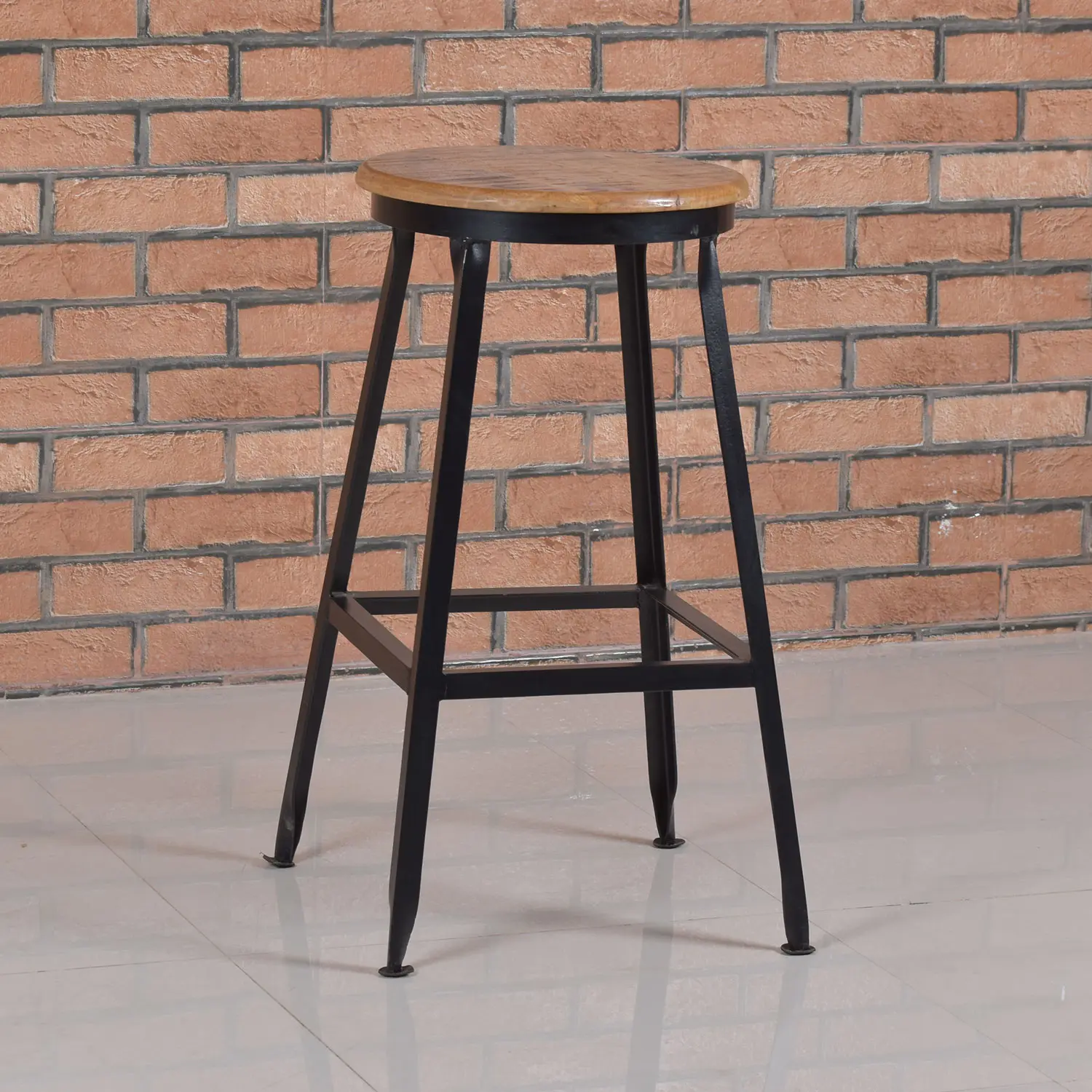 Iron Bar Stool with Wooden Seat (Top will be Knock Down) - popular handicrafts